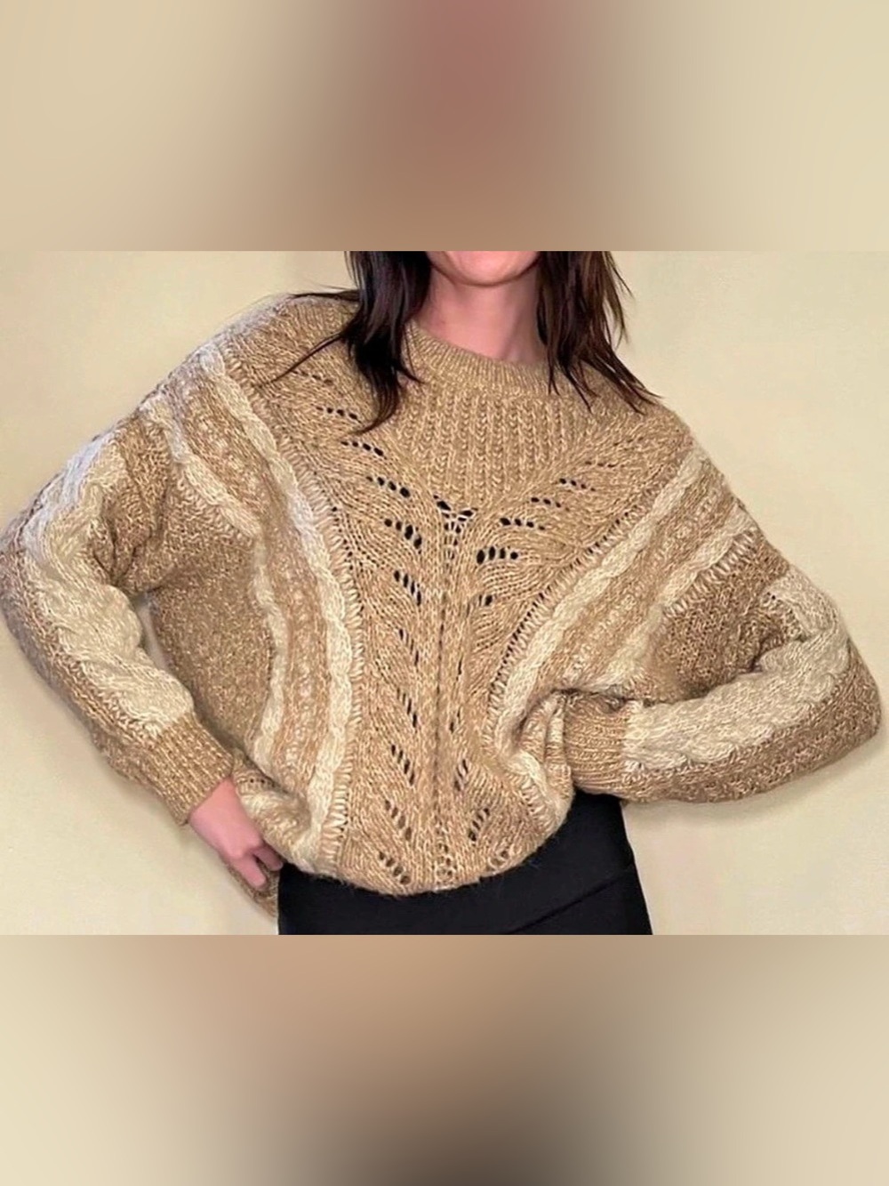 💕Silent Show Pick💕Ecote Cable Knit Sweater in Cream & Beige
